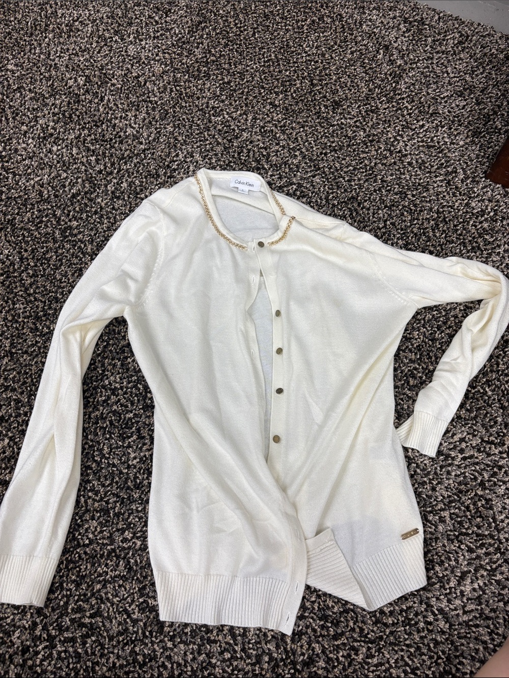 Calvin Klein Ivory Chain-Trim Cardigan